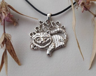 Sterling Silver Cheshire Cat Necklace, Handmade Lucky Charm