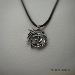 Sterling Silver Witcher Medallion Necklace: White Wolf, Ciri, Yennefer Trio