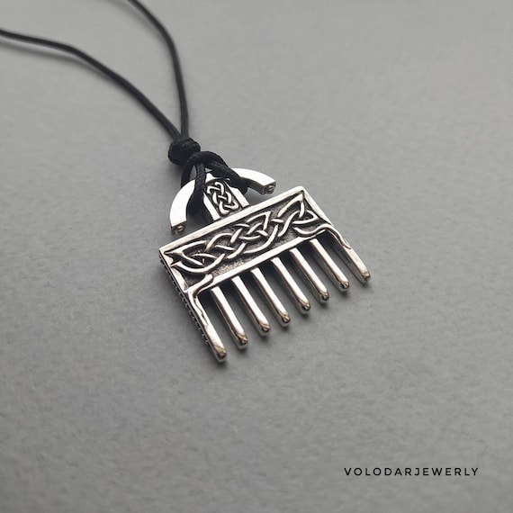 Sterling Silver Viking Comb Pendant Necklace, Beard Styling Jewelry