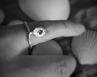 Leaf ring Blue topaz ring Stacking ring