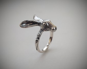 Vintage Sterling Silver Rabbit Ring, Detailed Animal Jewelry