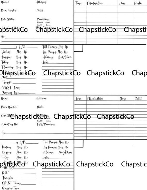 Cursive Nursing Report Sheet 4 Patient Report Sheet - Etsy