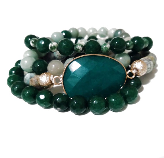 Emerald Green Stack Bracelet 4piece Stone Stack Bracelet Etsy