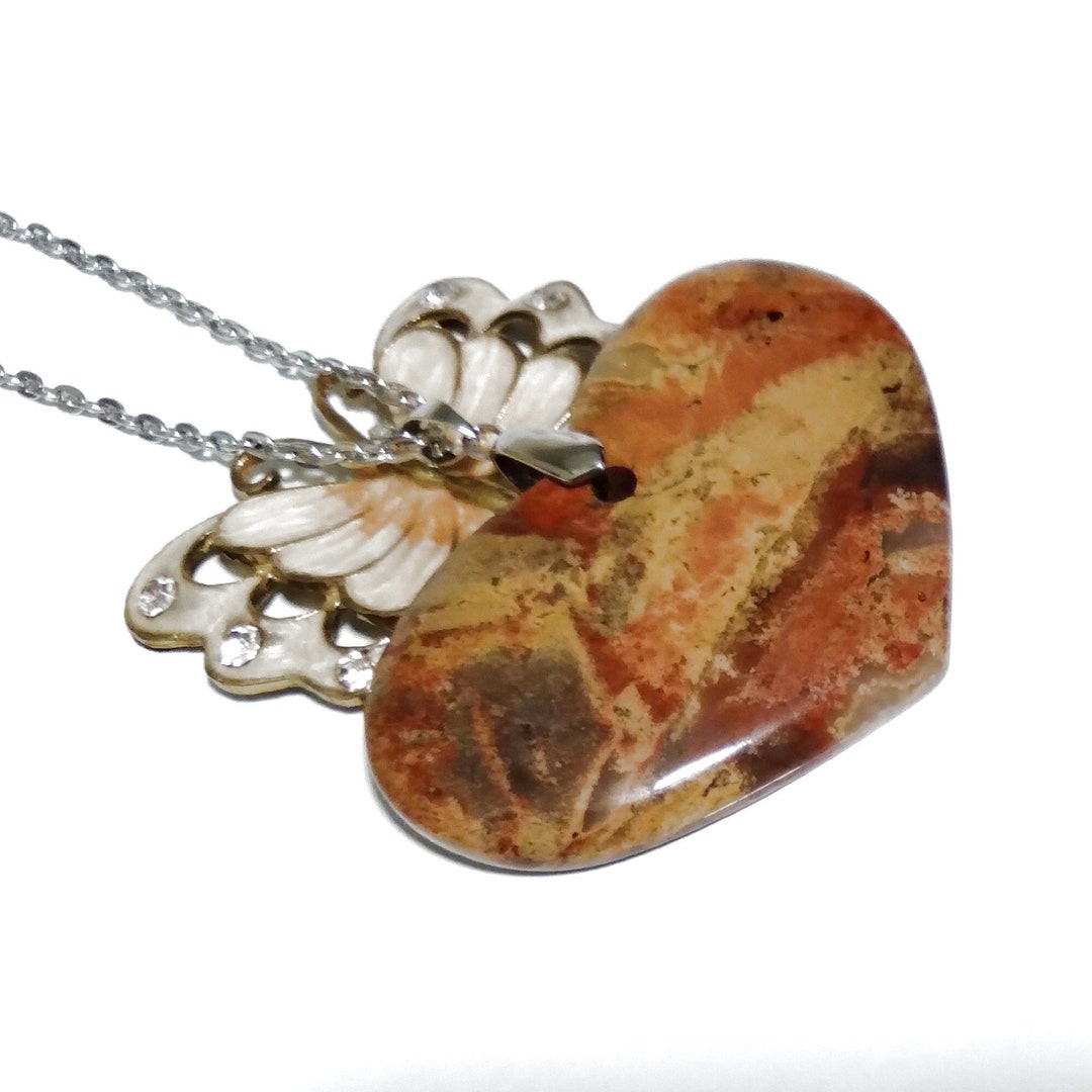 Heart Pendant Necklace Heart Stone Pendant Brecciated Jasper Etsy