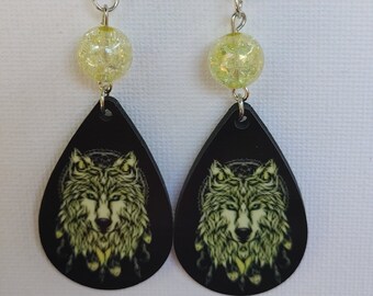 Wolf Teardrop Earrings Wolf animal Fashion Earring Glass Stone Spirit Animal