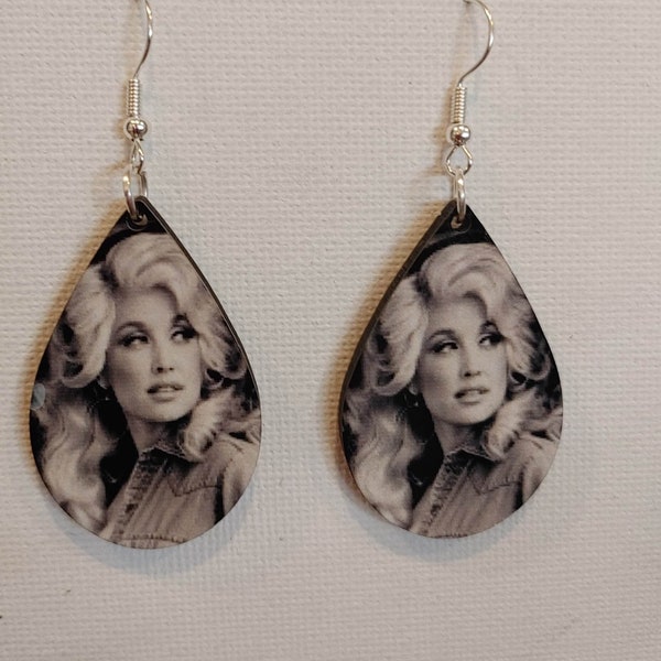 Sublimated Tear Drop Earrings with Dolly Parton Inspired Image, Gift for her, Gift for Dolly Parton fan, Novelty Gift, Birthday Gift