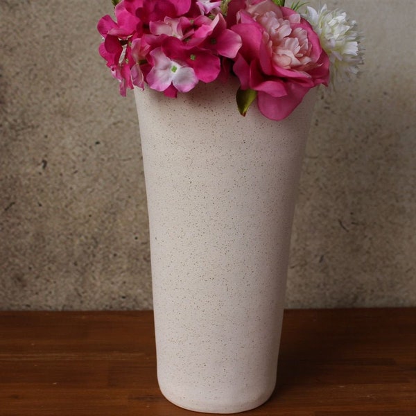 Beige Turquoise Sand Textured Tall Ceramic Vase | Tall Flower Vase