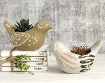 Tribal Bird keramische succulente plantenbak | Tuincadeaus | Woondecoraties