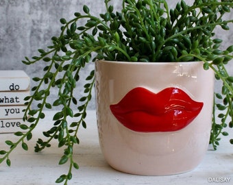 Red Lips Planter Pot, 11cm | Fun Planter | Pots for Plants | Succulent Planter | Lips Pot | Quirky Pot | With Drainage