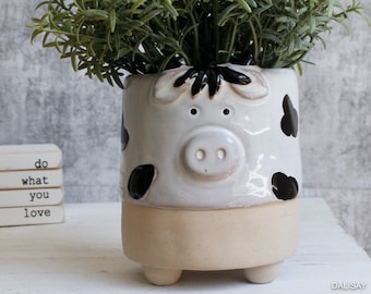 Natural White Cow Planter Pot | Cow Gifts | Succulent Planter | Herb Planter | With Drainage | Pots for Plants