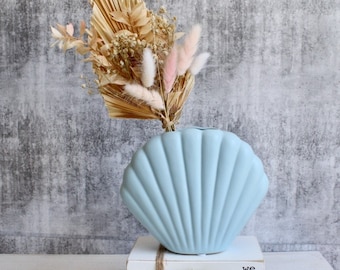 Light Blue Sea Shell Vase, 14cm | Coastal Decor | Beach Decor | Shell Flower Vase