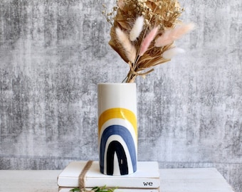 Boho Blue Rainbow Ceramic Bud Vase