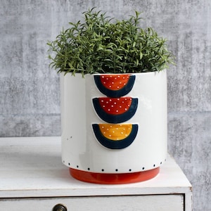 Vibrant Boho Ceramic Planter Pot, 17cm | Pots For Plants | With Drainage Hole | Boho Planter