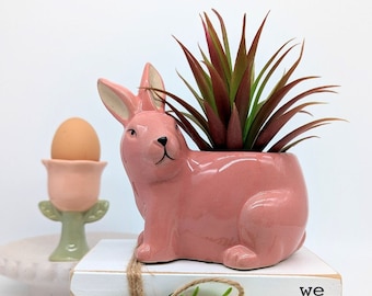 Roze keramische bloempot konijn - paasdecoratie
