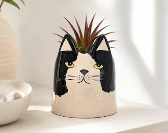 Black Tuxedo Cat Ceramic Pot | Pet Planter | Kitty Gifts