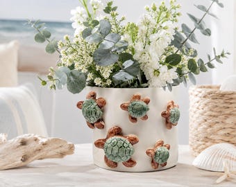 Swimming Turtles Ceramic Planter | Pot for Plants, Herbs, Succulents, Flowers