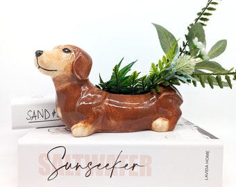 Brown Dachshund Sausage Dog Planter | Dachshund Gifts | Succulent Pot | Pots for Plants