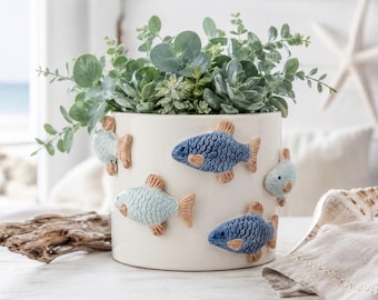 Maceta de cerámica con forma de pez nadador / Maceta de jardín para hierbas, plantas, suculentas y flores.