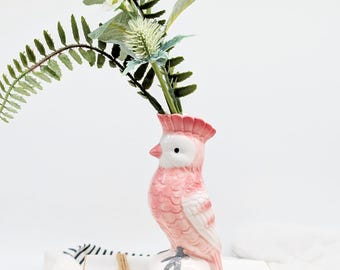 ヴィンテージの淡いピンクの鳥の花瓶：気まぐれな陶器の装飾 - Etsy 日本