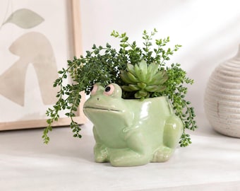 Grüner Keramik Frosch Übertopf | Witzige Wohnkultur