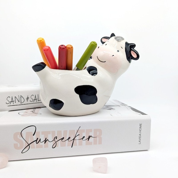 Vaso de cerâmica relaxante para vacas: vaso para suculentas, porta-canetas