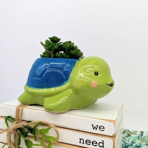 Blue Green Turtle Planter Pot | Turtle Gifts | Sea Animal Planter | Succulent Planter