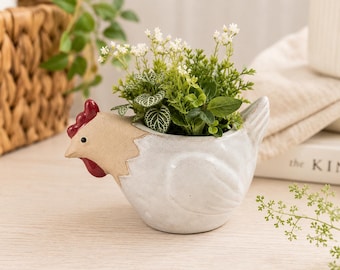 White Rooster Chicken Planter Pot
