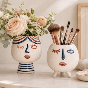Winking Girl Ceramic Planter | Face Vase | Pot for Succulent, Herbs, Flowers