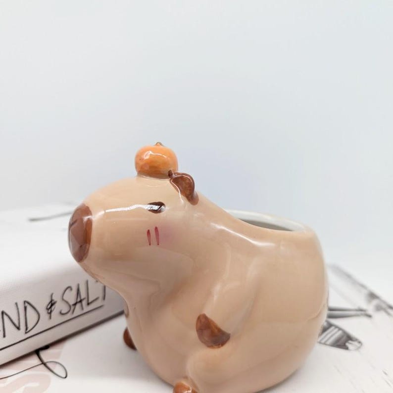 Capibara keramische plantenbak | Capibara-cadeaus | Dierenplanter | Vetplantenbak afbeelding 9