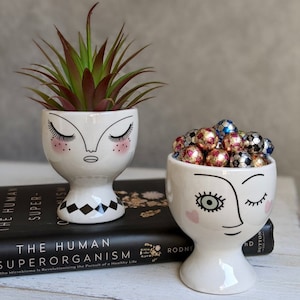 White Girl Planter - Set of 2 | Girl Planter | Girl Vase | Face Pot | Head Pot | Winking Girl | Planter Pot | Succulent Pot