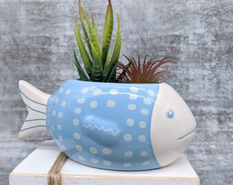 Maceta de pescado azul claro, 17cm