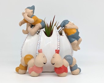 Ceramic Pot Planter Hanger Sitter Pals - Gnome - Caterpillar | Pot Buddy | Pot Climber | Pot Accessories | Gnome Gifts | Caterpillar Gifts