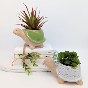 Green White Turtle Planter Pot | Turtle Gifts | Sea Animal Planter | Succulent Planter