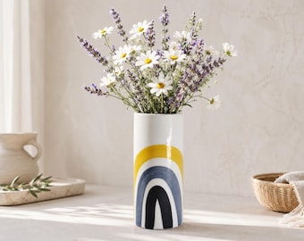 Blue Rainbow Ceramic Bud Vase | Fresh Flower Decor | Dried Flower Pot