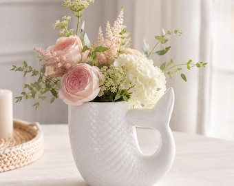 White Ceramic Fishtail Planter Pot | Scaly Fish Decor