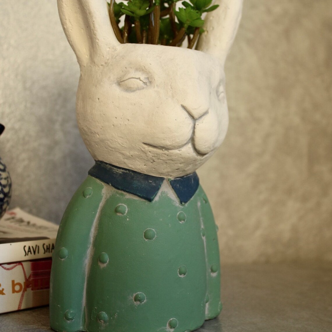 Green Bunny Rabbit Head Concrete Pot Planter / Bunny Planter / Etsy