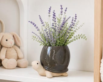 Grey Turtle Ceramic Planter | Pot for Plants, Succulents, Flowers