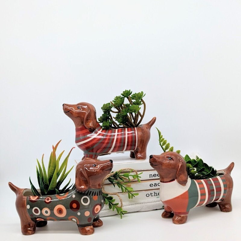 Bunter Sausage Hund Pflanztopf | Weiner Hund Geschenke | Dackel Geschenke | Sukkulenten Pflanzer | Geschenk für Hundeliebhaber