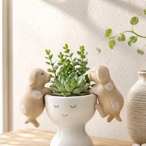Ceramic Dog Pot Sitter - Set of 2 | Garden Planter Decor