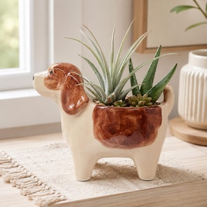 Ceramic Dog Planter Pot: Playful Succulent Planter, Pet Gift