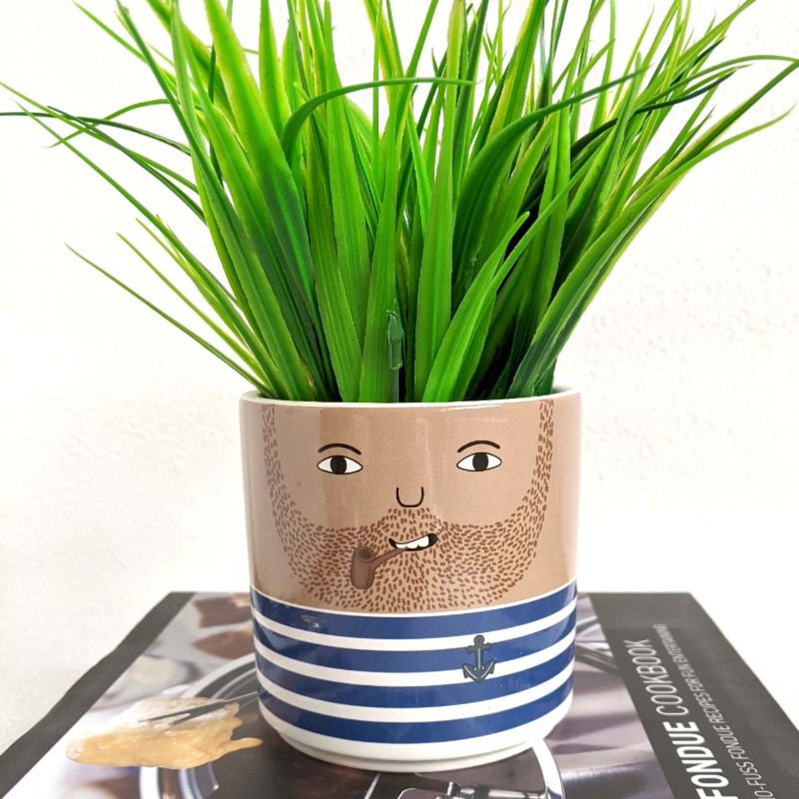 Blue White Men Ceramic Pot Planter Men Planter Cigar Men Etsy UK