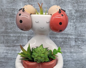 Maceta de cerámica con forma de mariquita - Juego de 2 / Accesorios para macetas