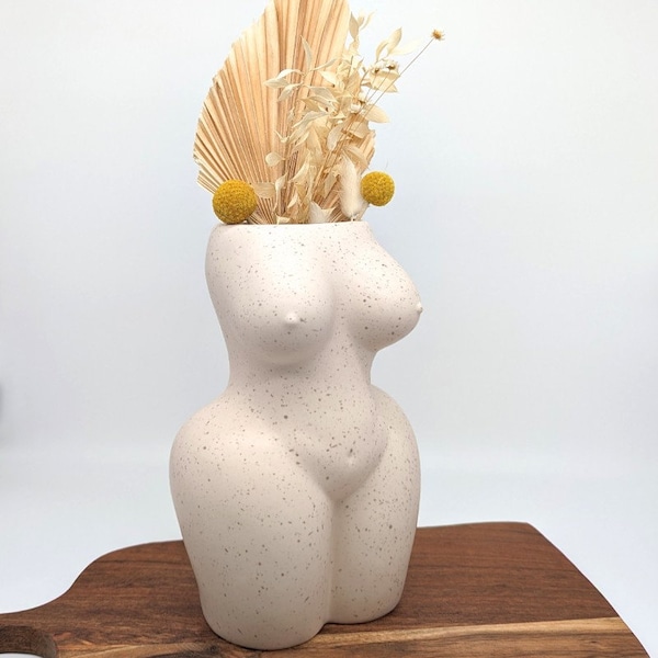 Terrazzo Ceramic Body Vase, Curvy Woman Torso Sculpture, 22cm