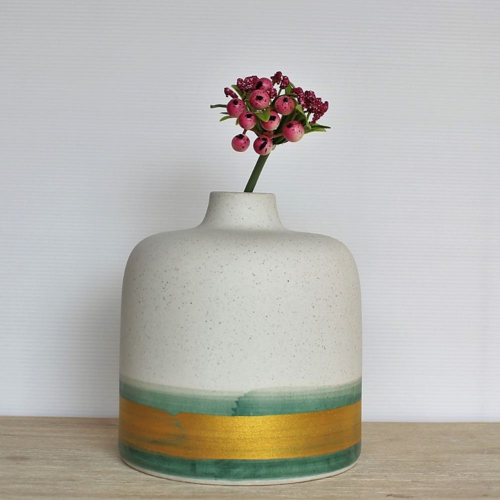 Coastal White Gold Ceramic Flower Vase Etsy