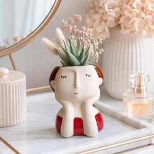 Jardinière de plantes succulentes en céramique Red Girl, jardinière pour le visage (11 cm)