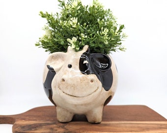 Black White Big Cow Planter Pot, 20cm | Cow Gifts | Country Decor | Succulent Planter | Herb Planter | Cute Animal Pot | Fun Planter