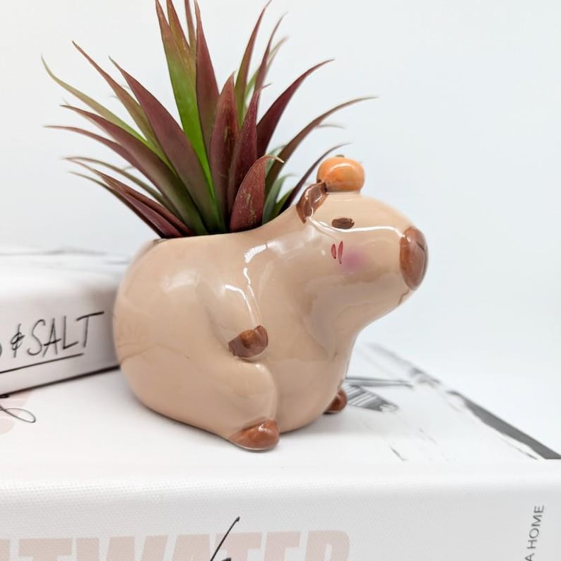 Capibara keramische plantenbak | Capibara-cadeaus | Dierenplanter | Vetplantenbak afbeelding 1