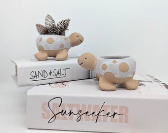 White Tortoise Turtle Succulent Planter Pot - Set of 2 | Turtle Gifts | Sea Animal Gifts | Succulent Planter