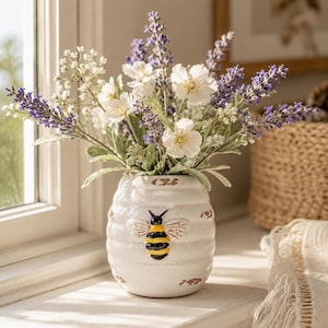 Vitt Bi Keramik Kruka | Bee Gifts