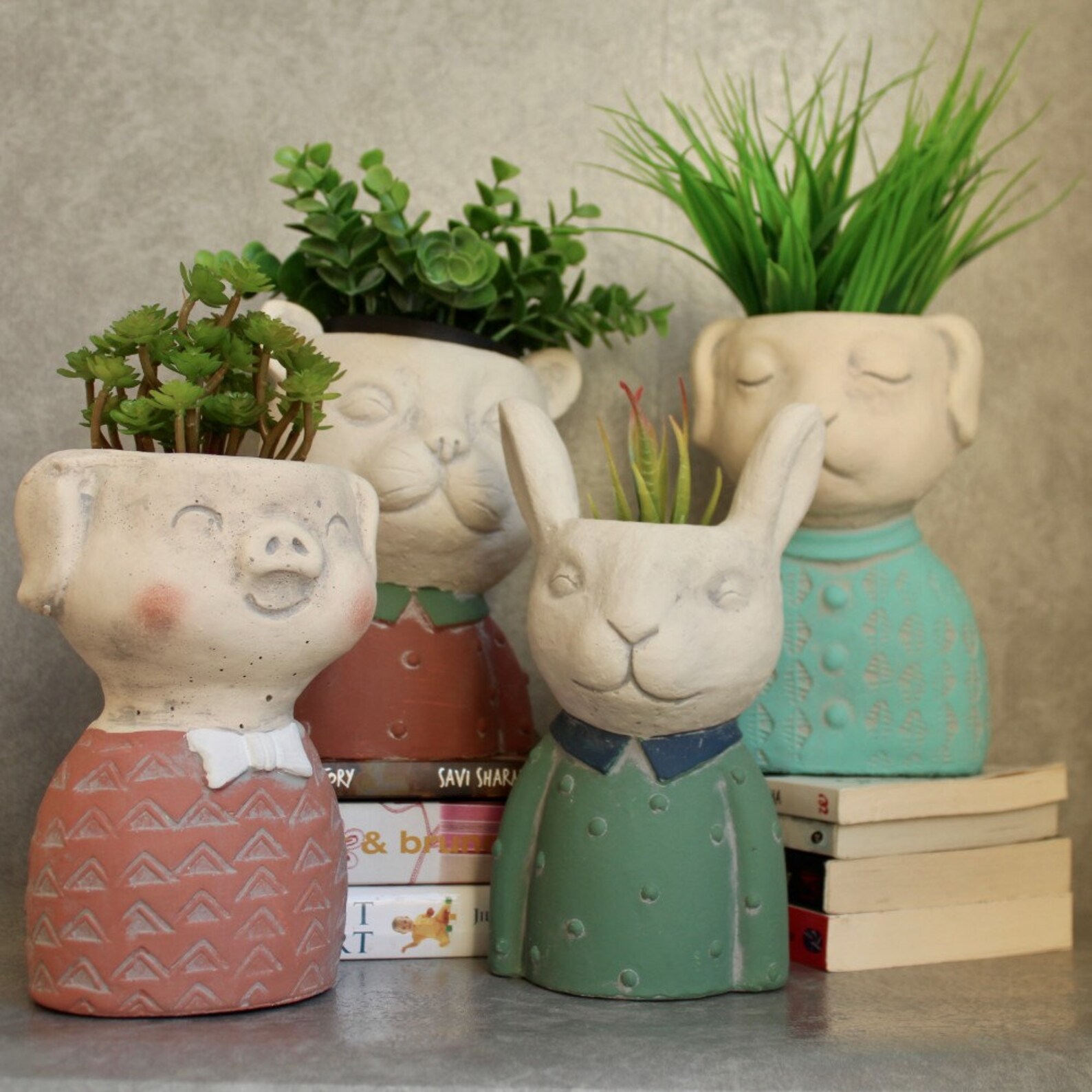 Green Bunny Rabbit Head Concrete Pot Planter / Bunny Planter / Etsy